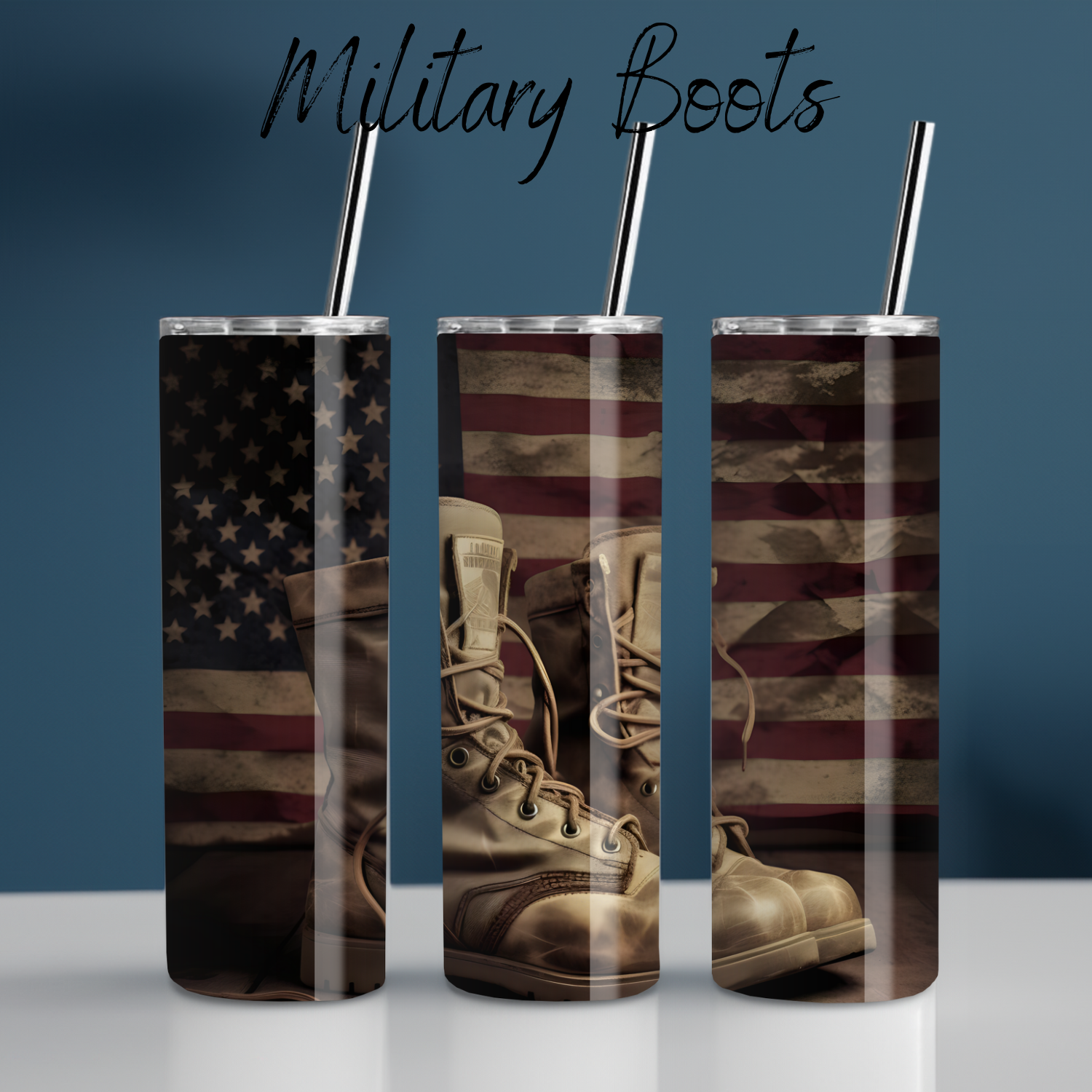 Patriotic Military Boots Tumbler – American Flag Veteran Tribute (Cowboy Boots #7)