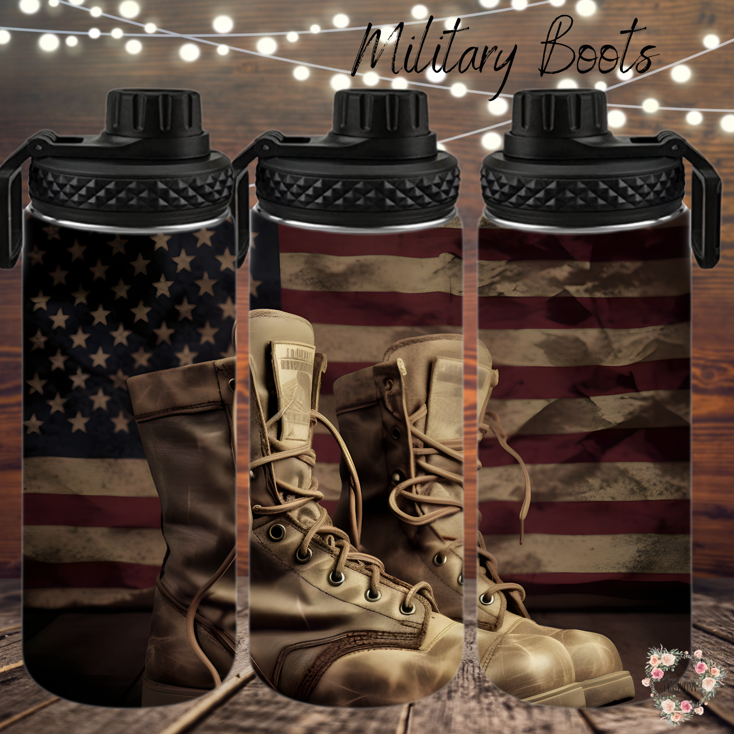 Patriotic Military Boots Tumbler – American Flag Veteran Tribute (Cowboy Boots #7)