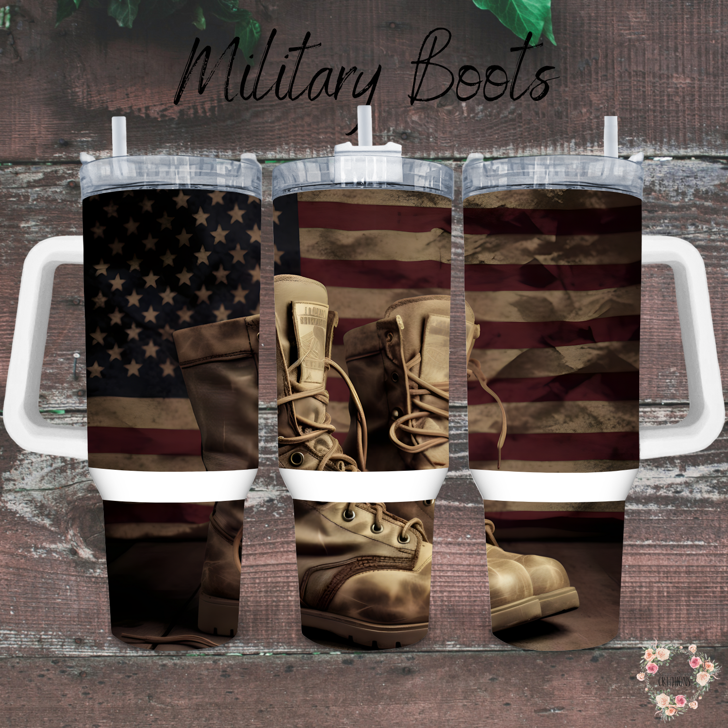 Patriotic Military Boots Tumbler – American Flag Veteran Tribute (Cowboy Boots #7)