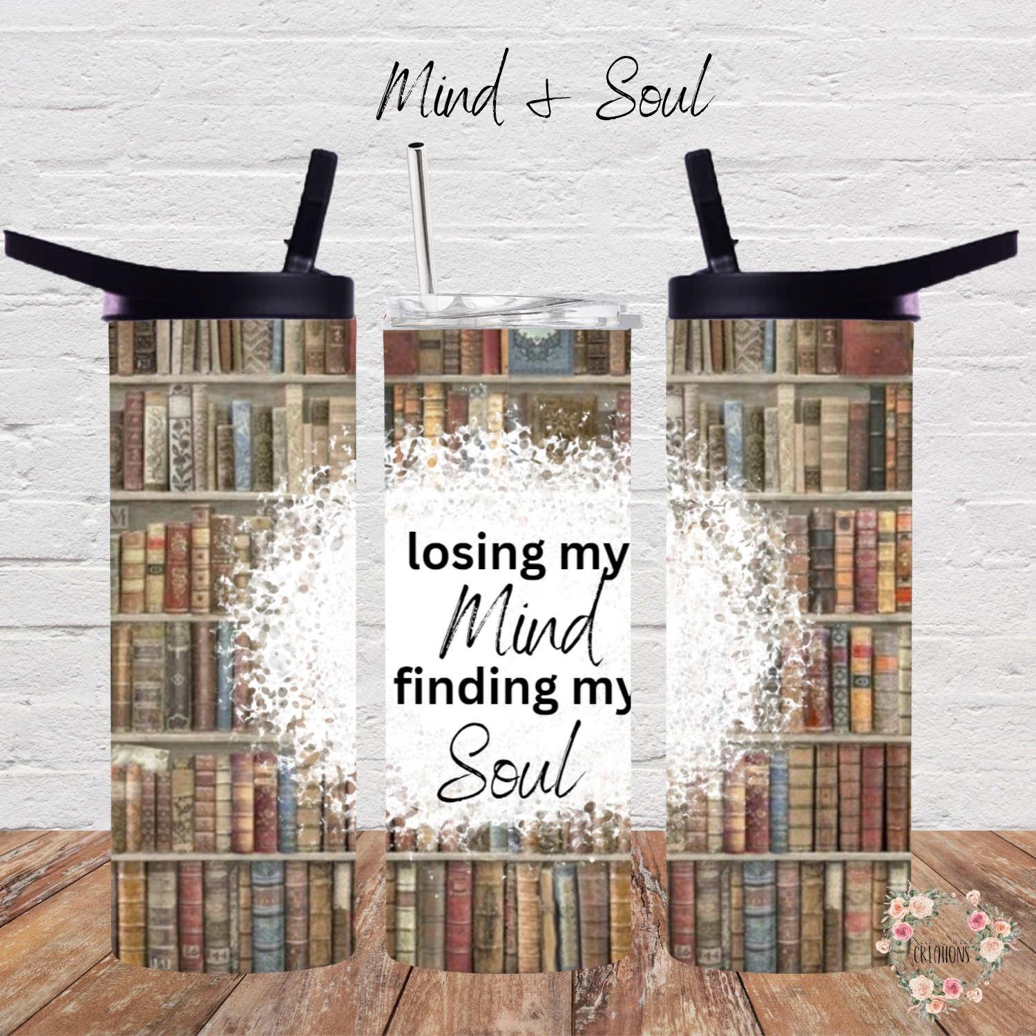 Mind & Soul Tumbler – Vintage Bookshelf Literary Gift