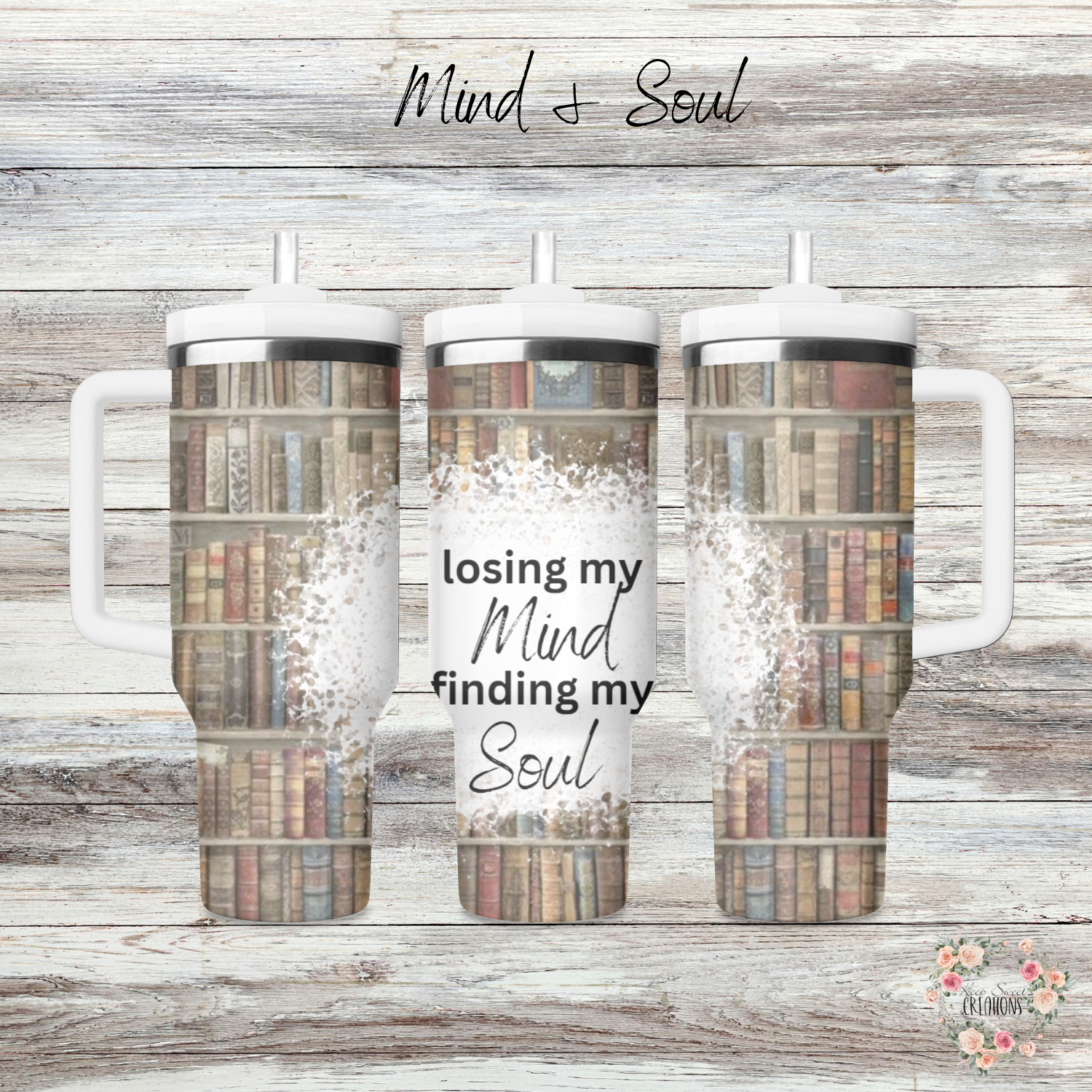 Mind & Soul Tumbler – Vintage Bookshelf Literary Gift