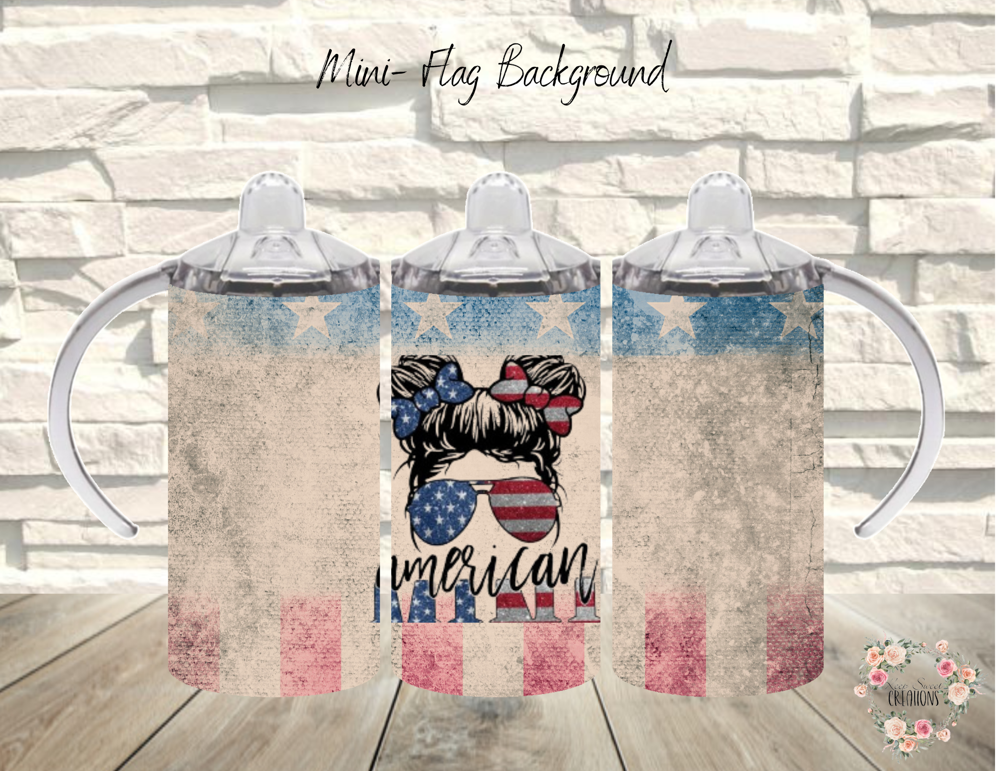 A rustic American flag design with a vintage touch, perfect for country-loving moms and their minis. ❤️💙