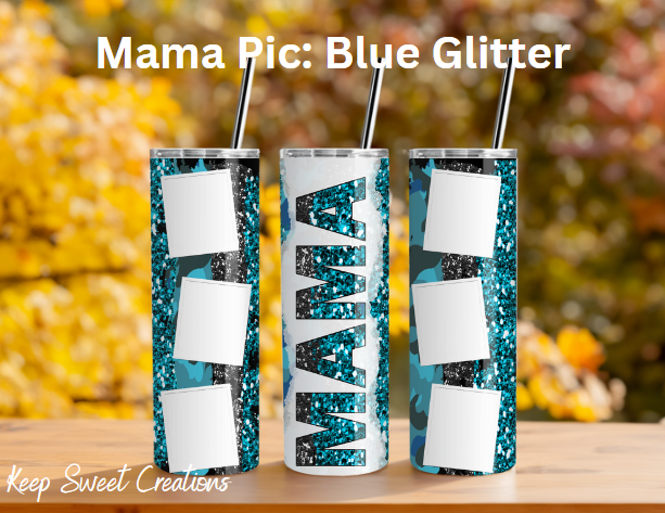 Blue Sparkle Mama tumbler with glittery design for moms