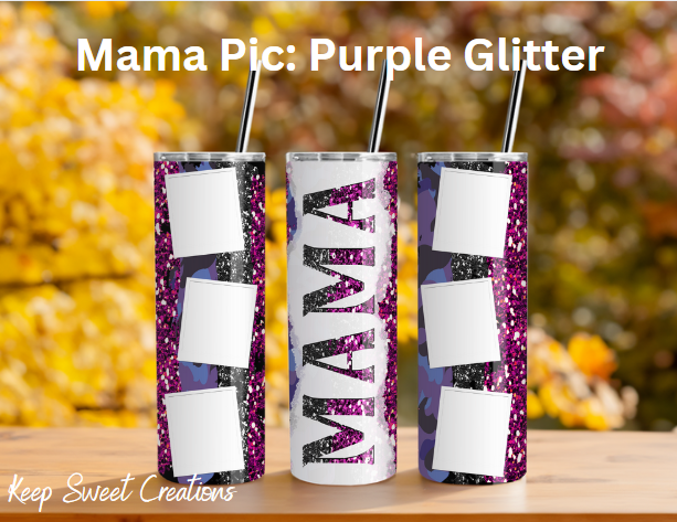 Purple Sparkle Mama tumbler with bold glitter look