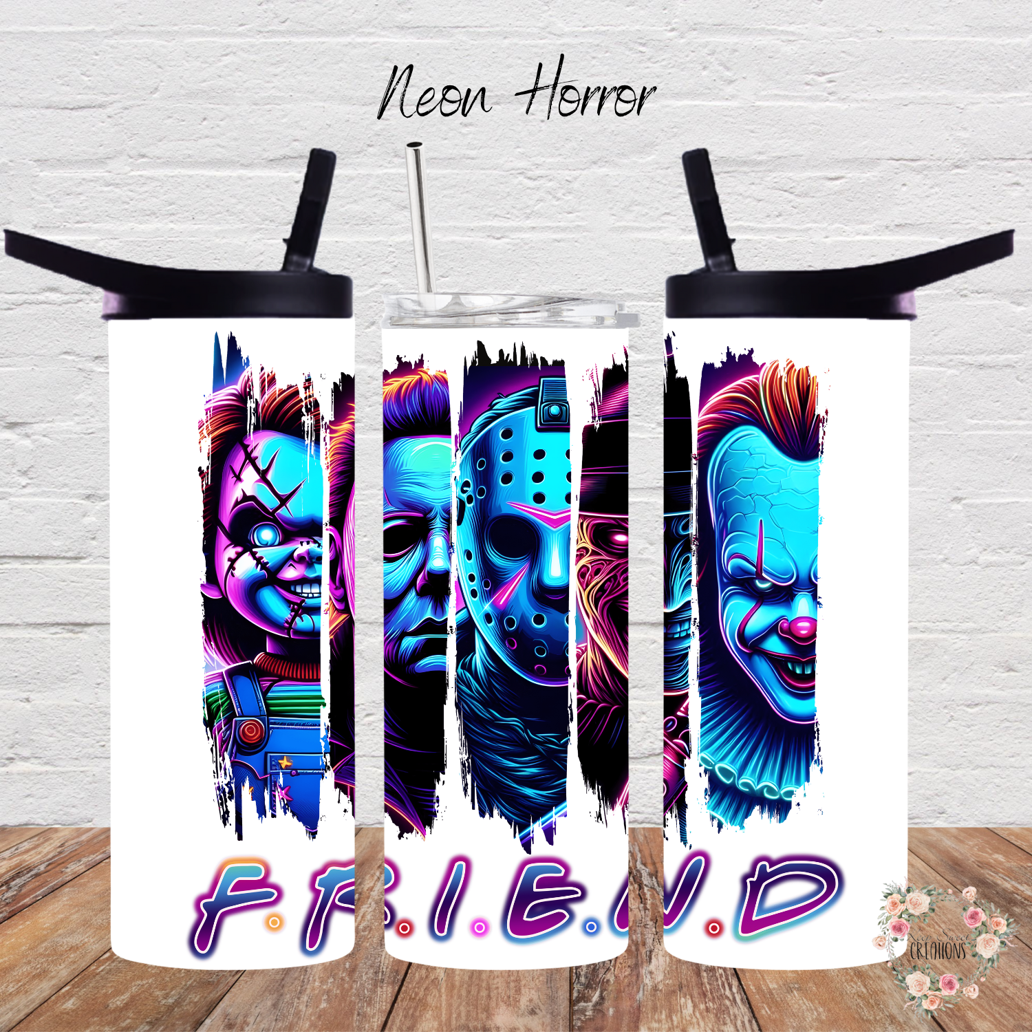 NEON HORROR F.R.I.E.N.D.S. Tumbler – Killer Horror Icons Drinkware