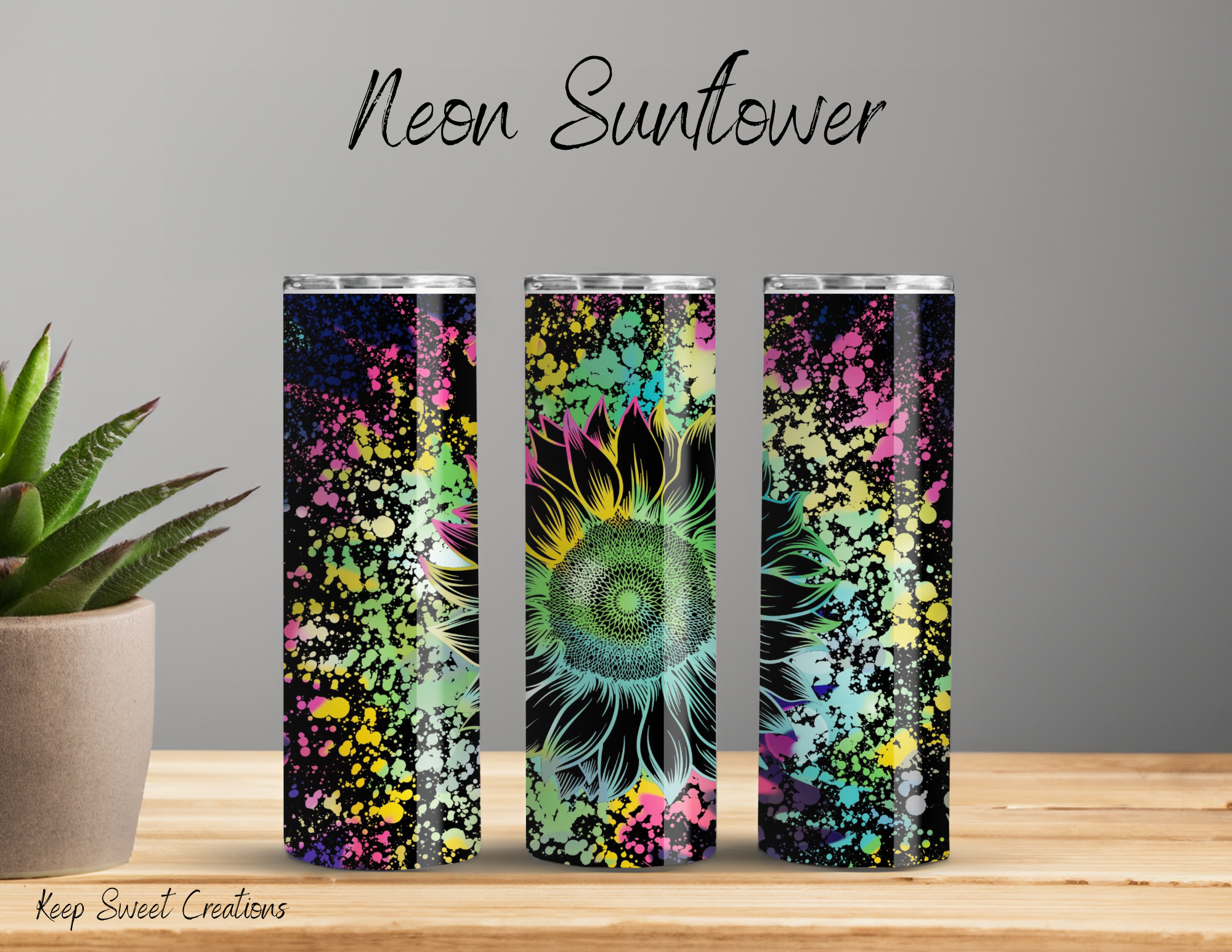 Neon Sunflower Tumbler | Bright Floral Sublimation Drinkware