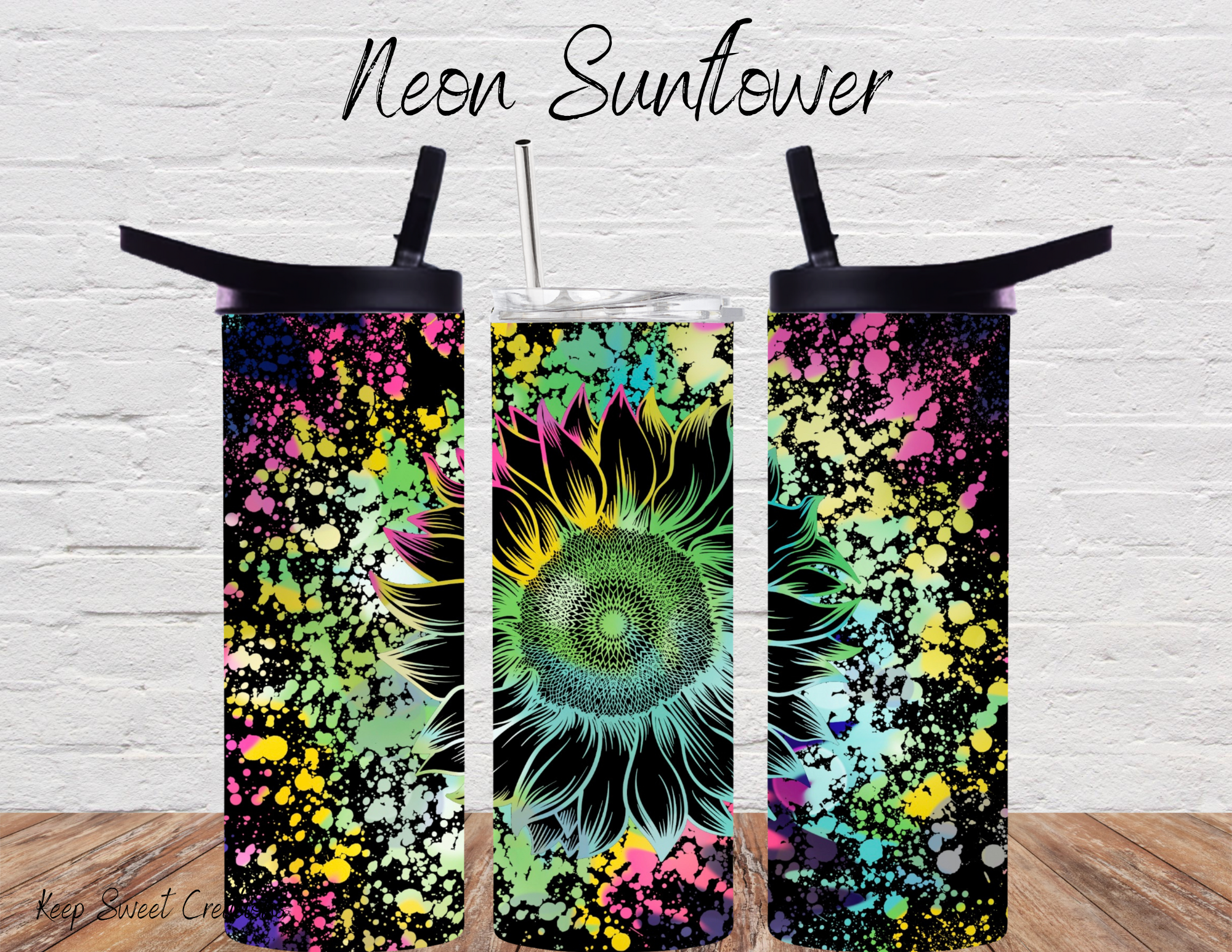Neon Sunflower Tumbler | Bright Floral Sublimation Drinkware