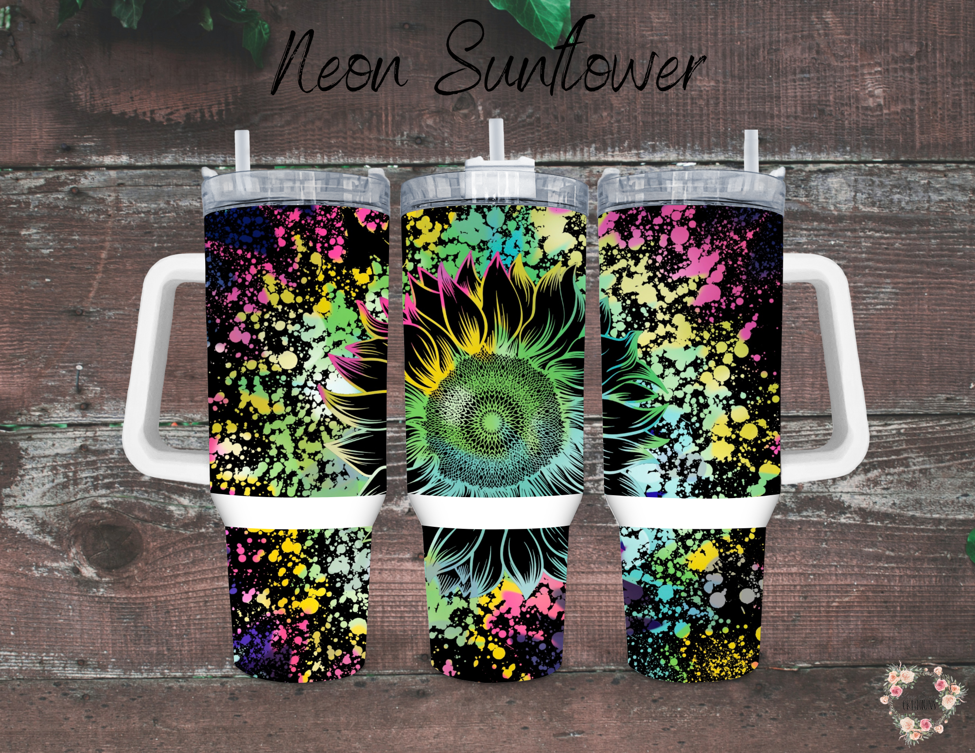 Neon Sunflower Tumbler | Bright Floral Sublimation Drinkware