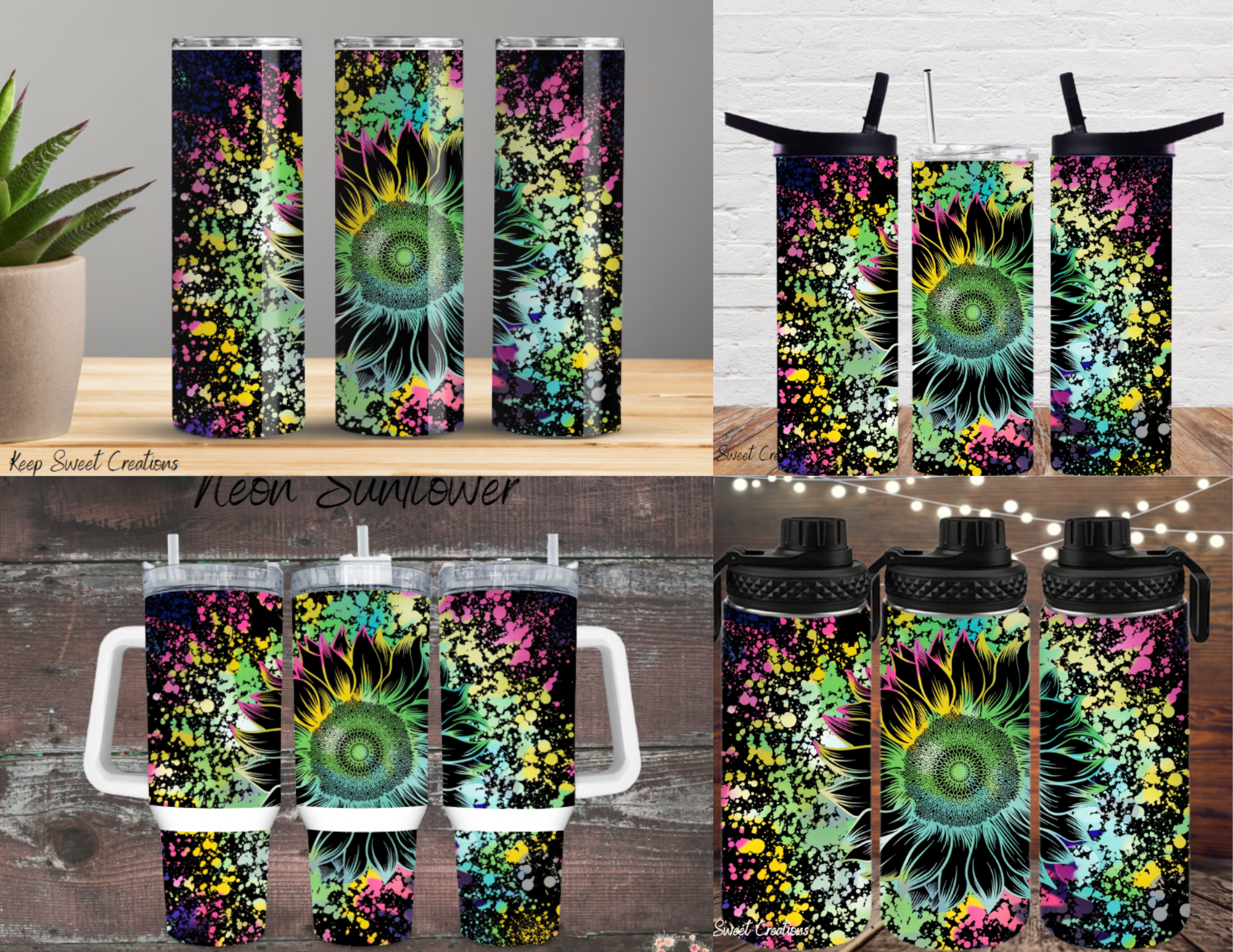 Neon Sunflower Tumbler | Bright Floral Sublimation Drinkware
