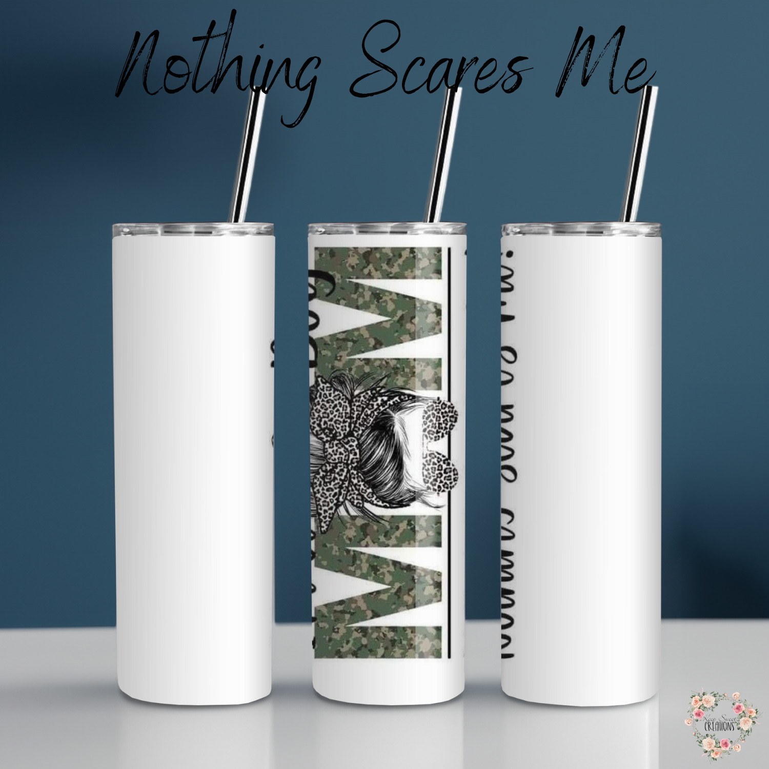 Boy Mom Tumbler – Nothing Scares Me | Messy Bun Mom Cup | Sublimation Coffee, Travel, & Water Bottles