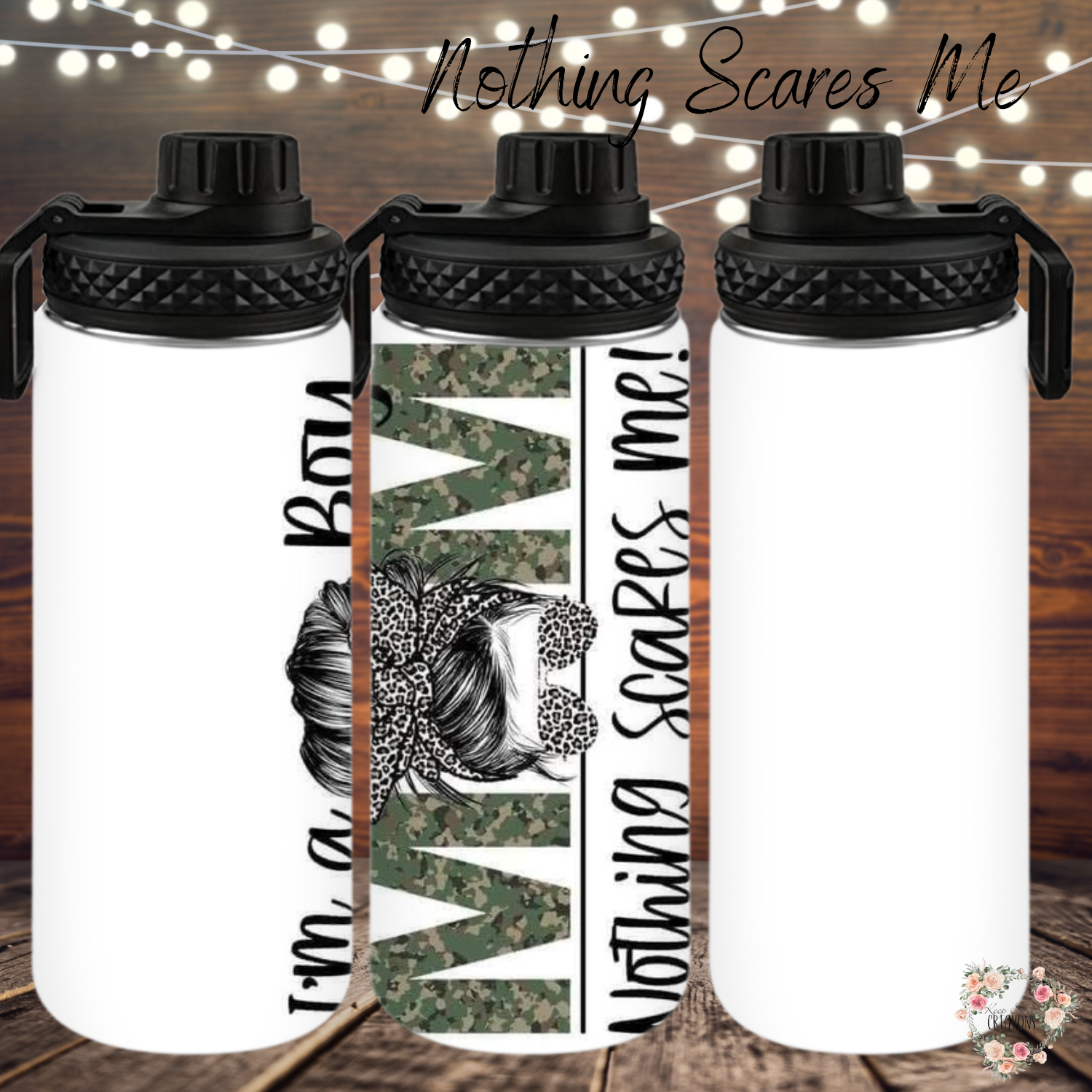 Boy Mom Tumbler – Nothing Scares Me | Messy Bun Mom Cup | Sublimation Coffee, Travel, & Water Bottles
