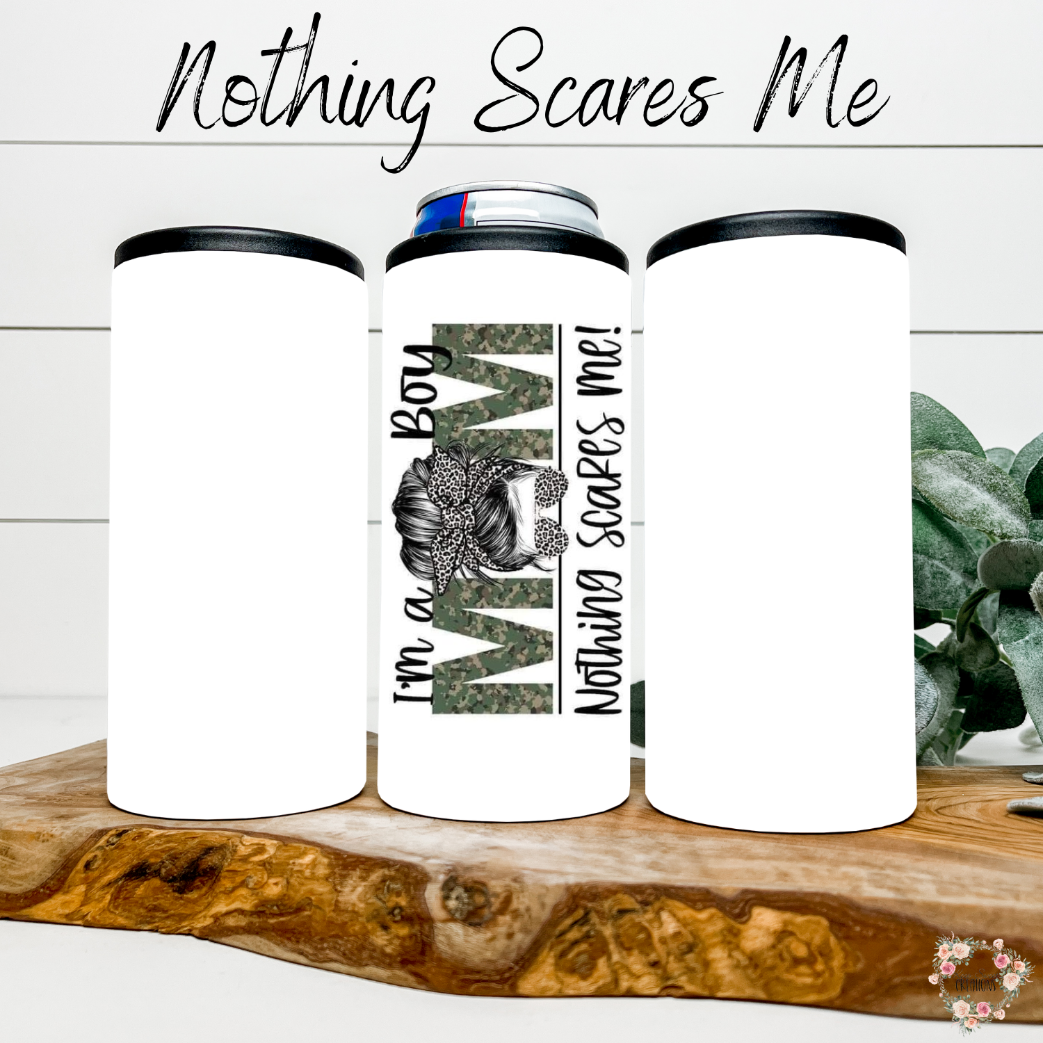 Boy Mom Tumbler – Nothing Scares Me | Messy Bun Mom Cup | Sublimation Coffee, Travel, & Water Bottles