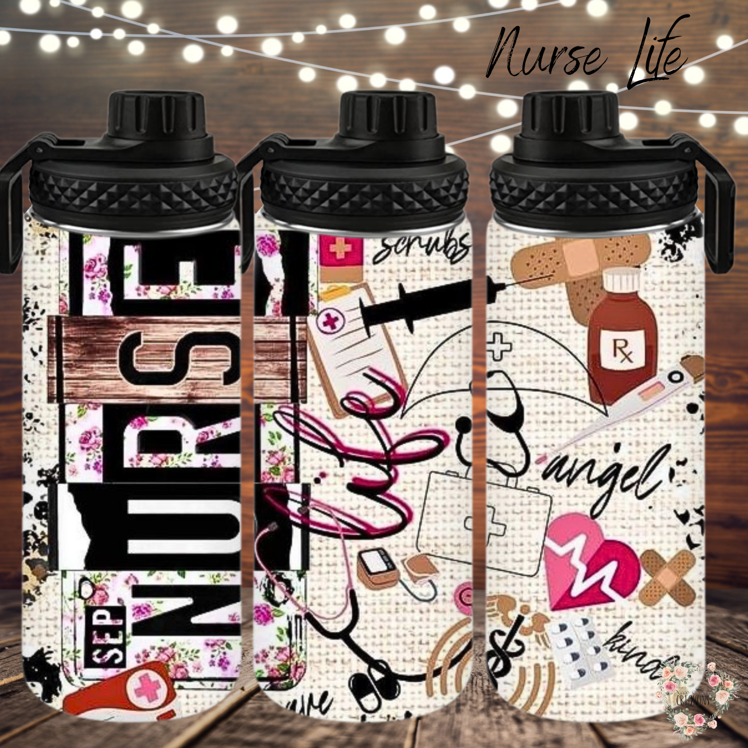 32 oz Nurse Life Water Bottle – Hydration Bottle with Nurse Graphic Print