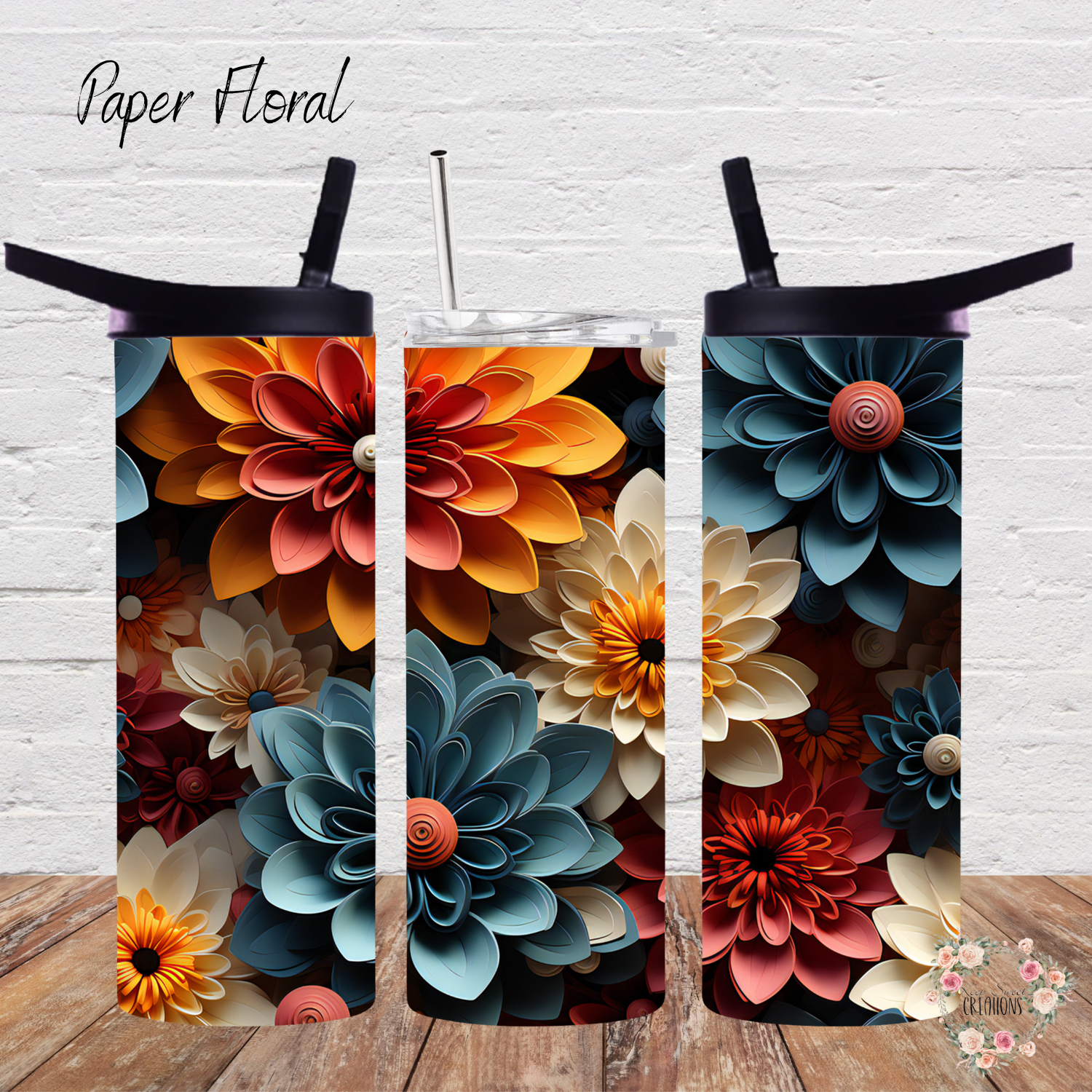 Paper Floral tumbler – bold layered flower pattern