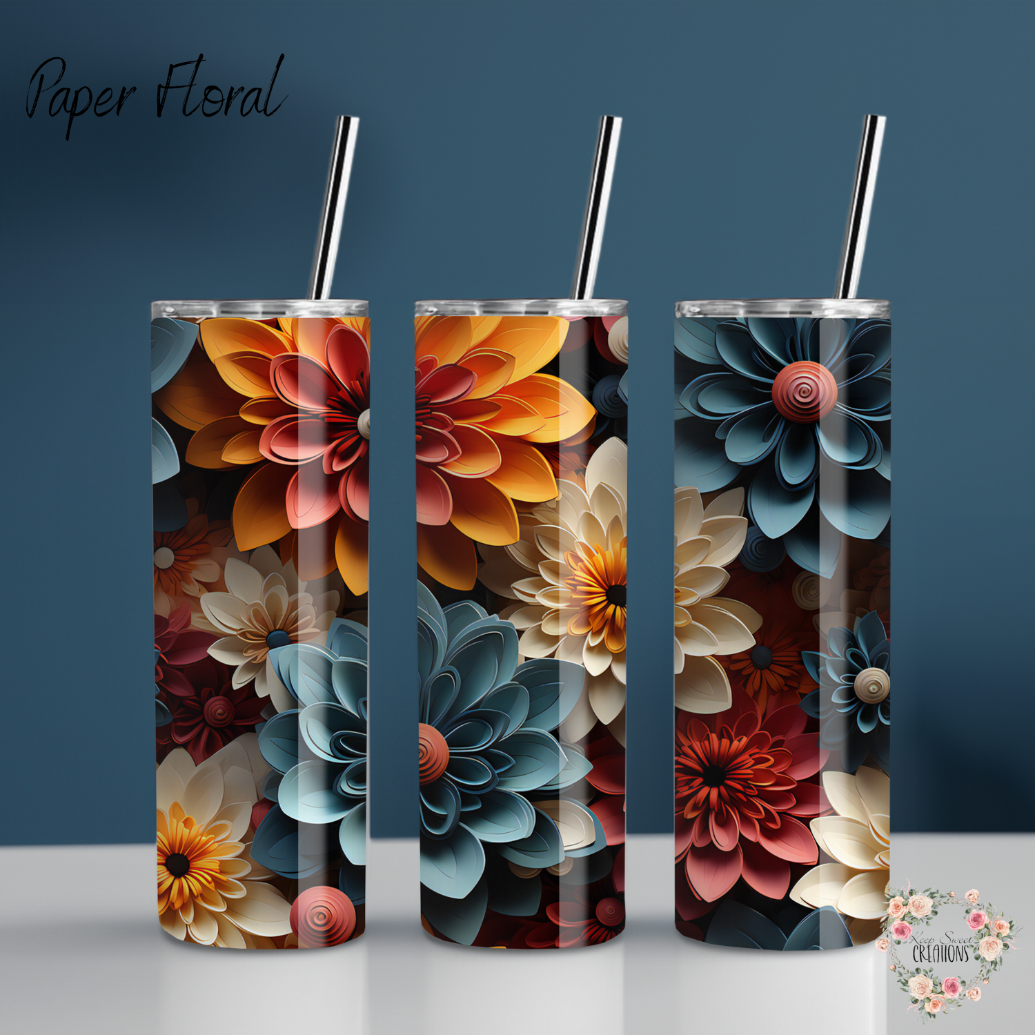 Paper Floral tumbler – bold layered flower pattern