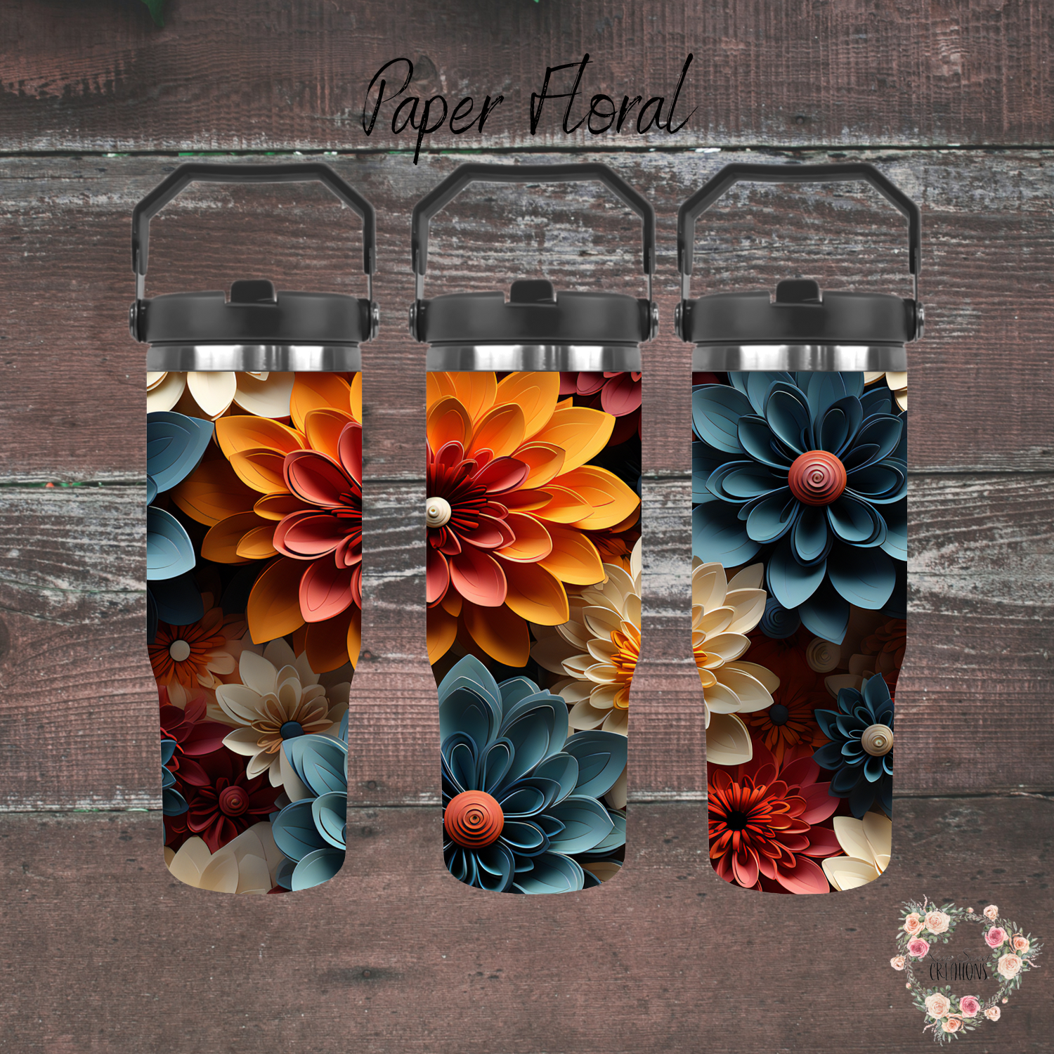 Paper Floral handle tumbler – bold layered flower pattern