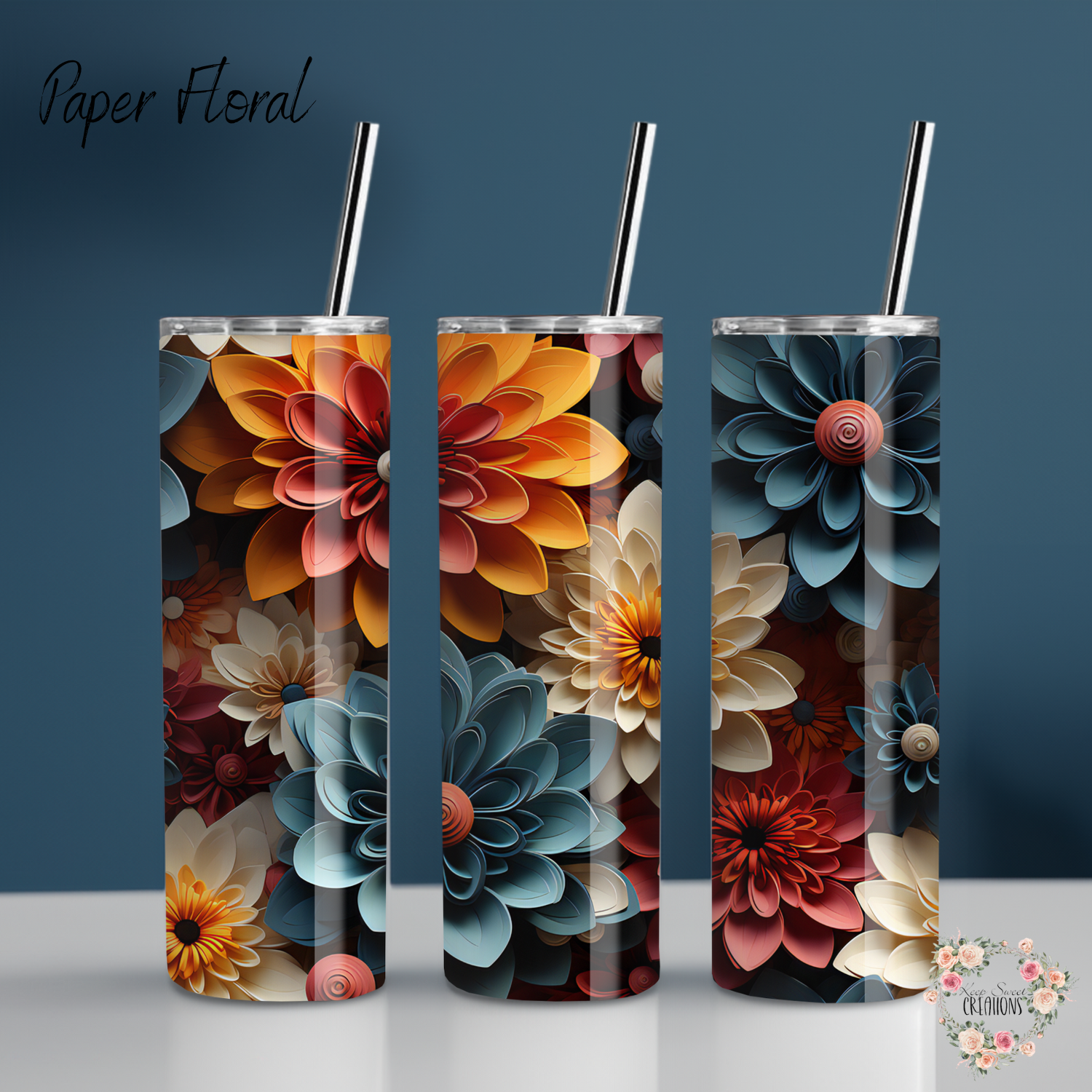 Paper Floral tumbler – bold layered flower pattern