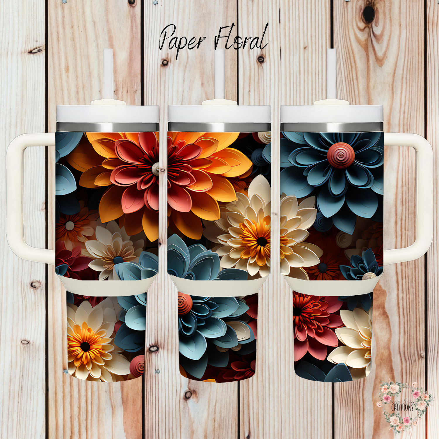 Paper Floral handle tumbler – bold layered flower pattern