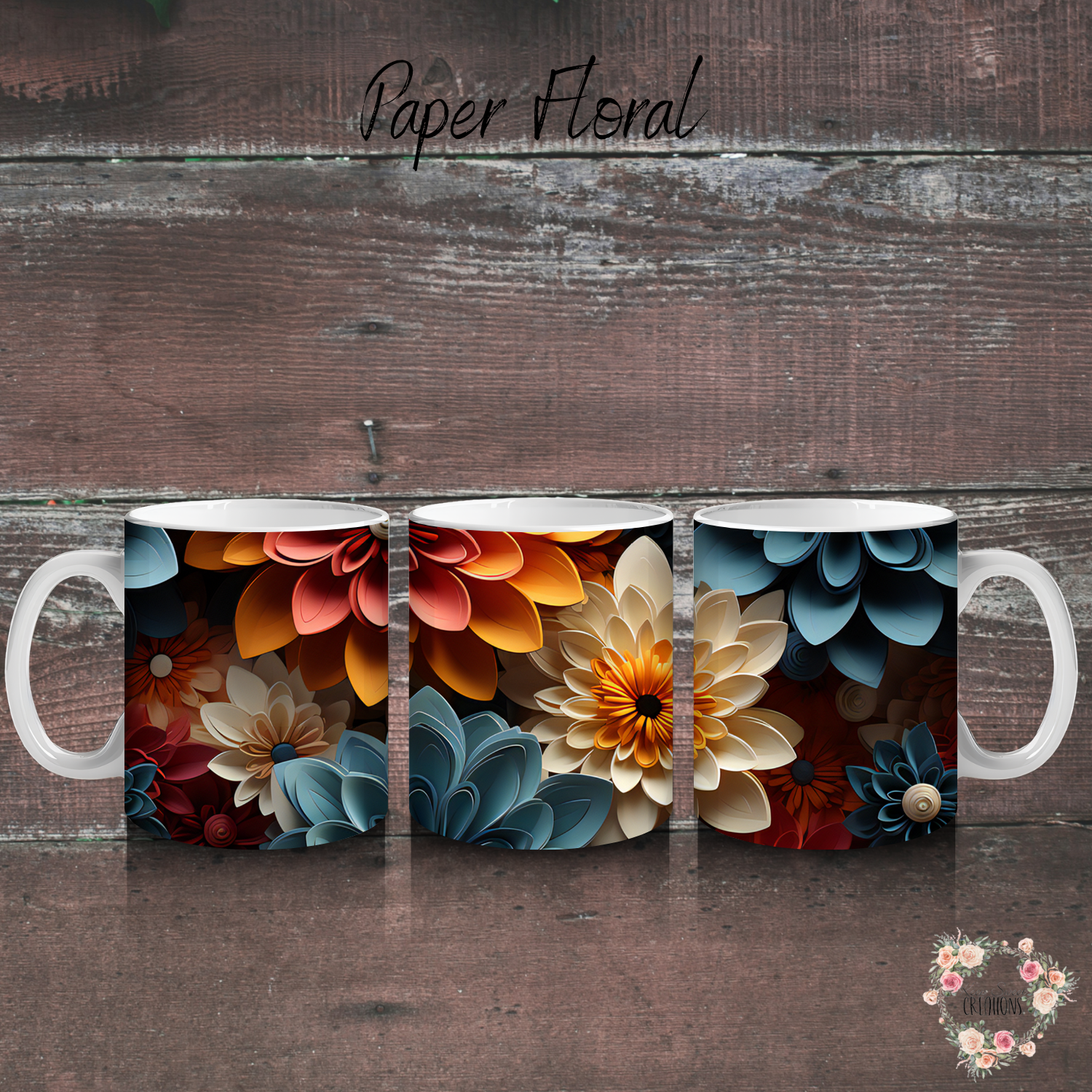 Paper Floral handle mug – bold layered flower pattern