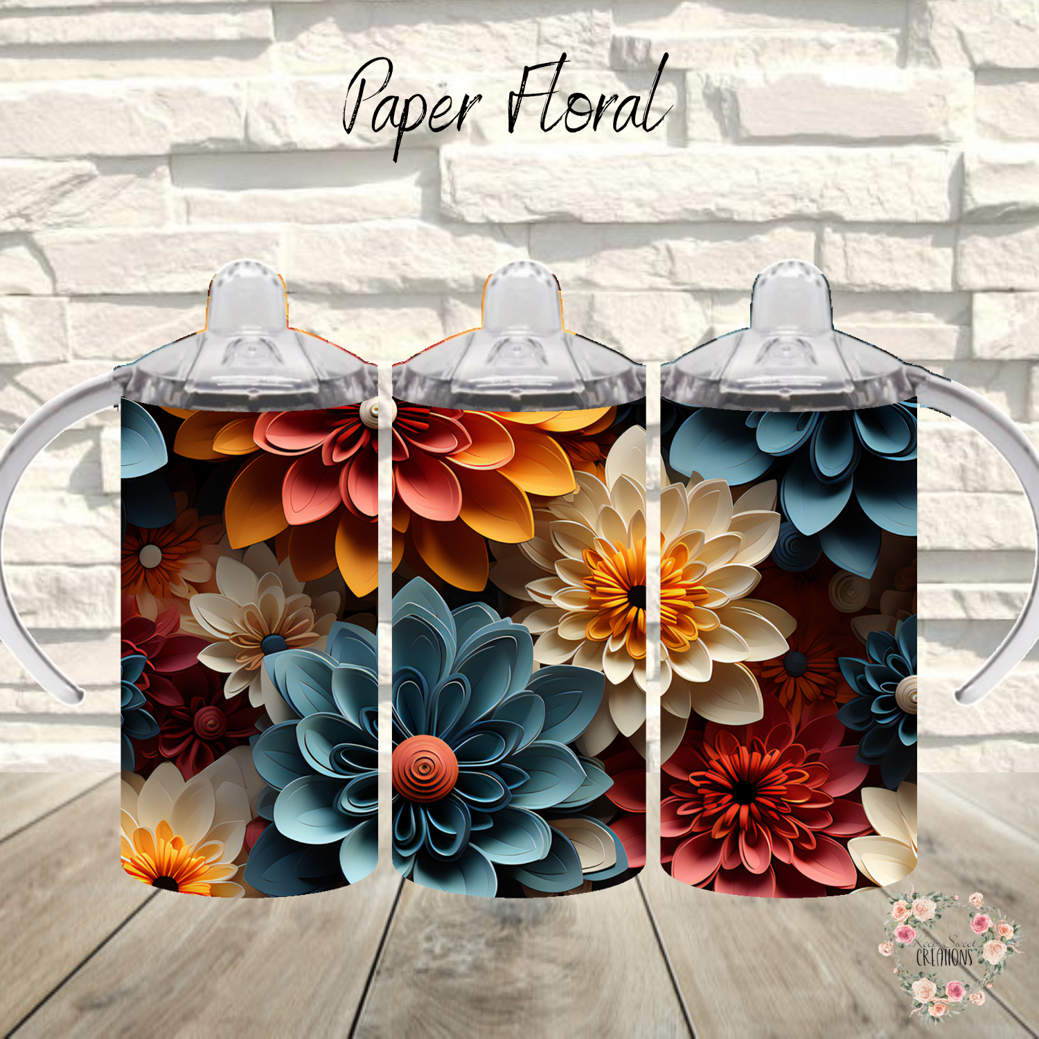 Paper Floral handle tumbler – bold layered flower pattern