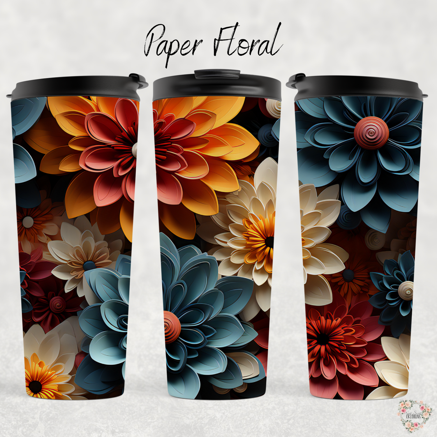 Paper Floral travel mug – bold layered flower pattern
