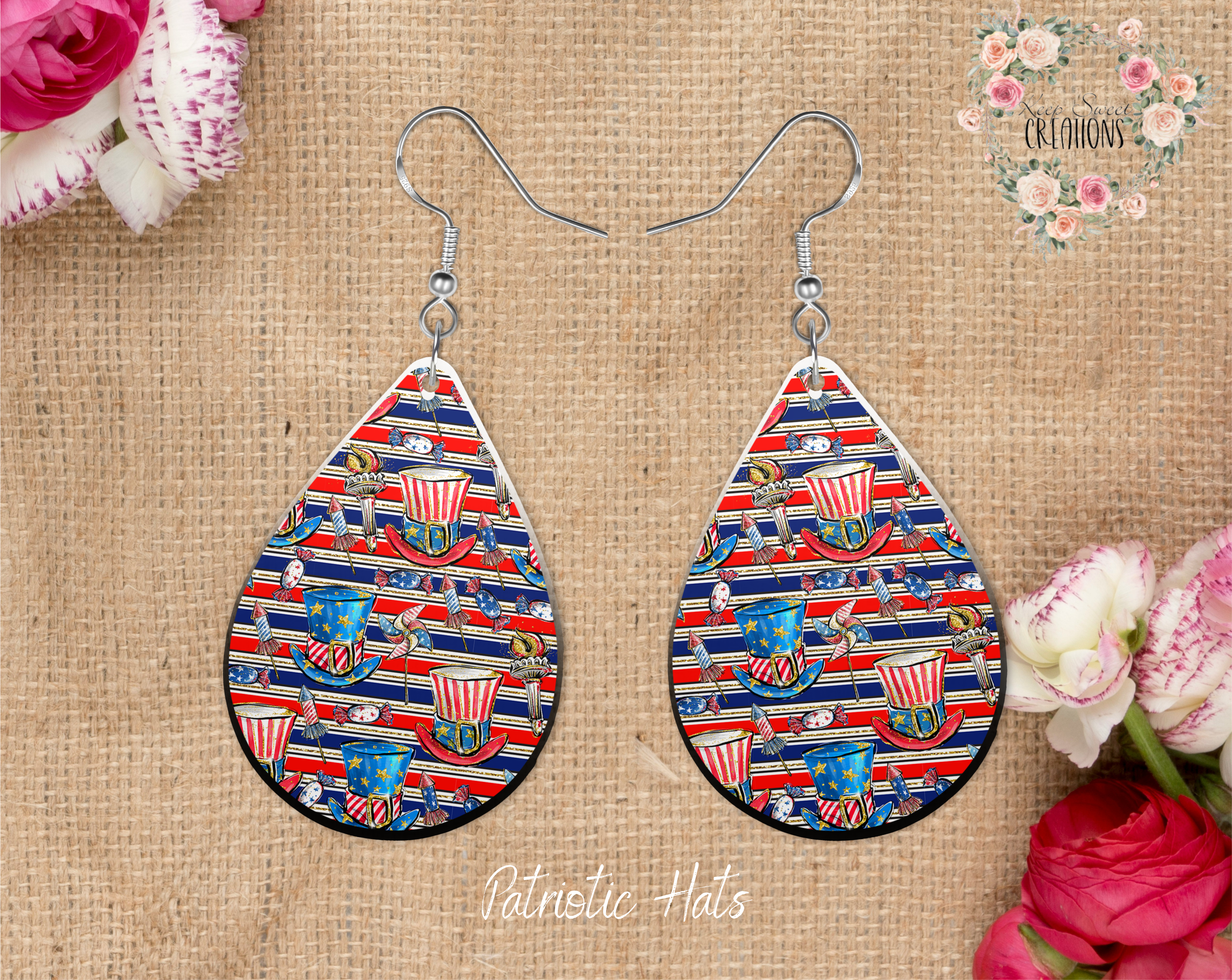 Patriotic Teardrop Earrings – American Flag Dangle Jewelry