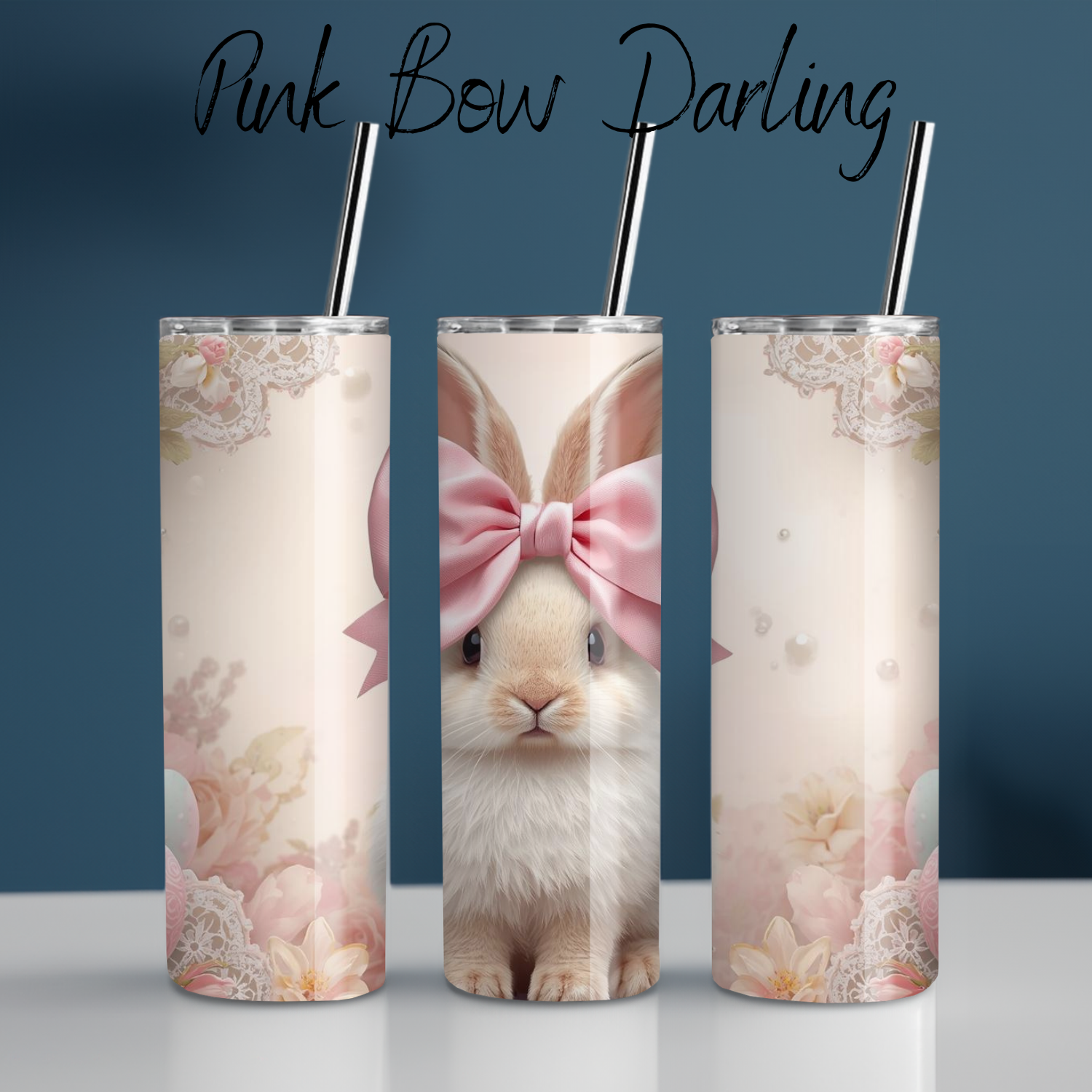 Pink Bow Darling Tumbler | Pastel Bunny Easter Cup (11–32oz)