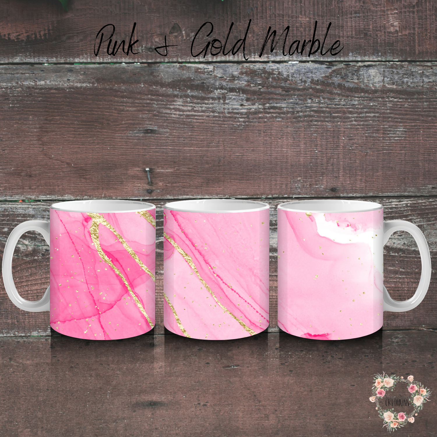 Pink marble handle mug with gold accents – custom drinkware