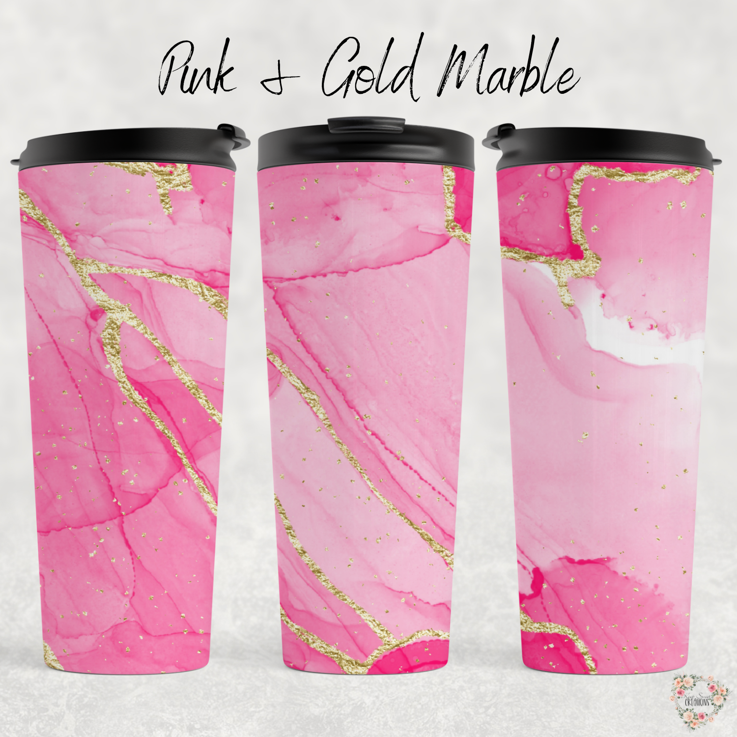 Pink marble mug with gold accents – custom drinkware