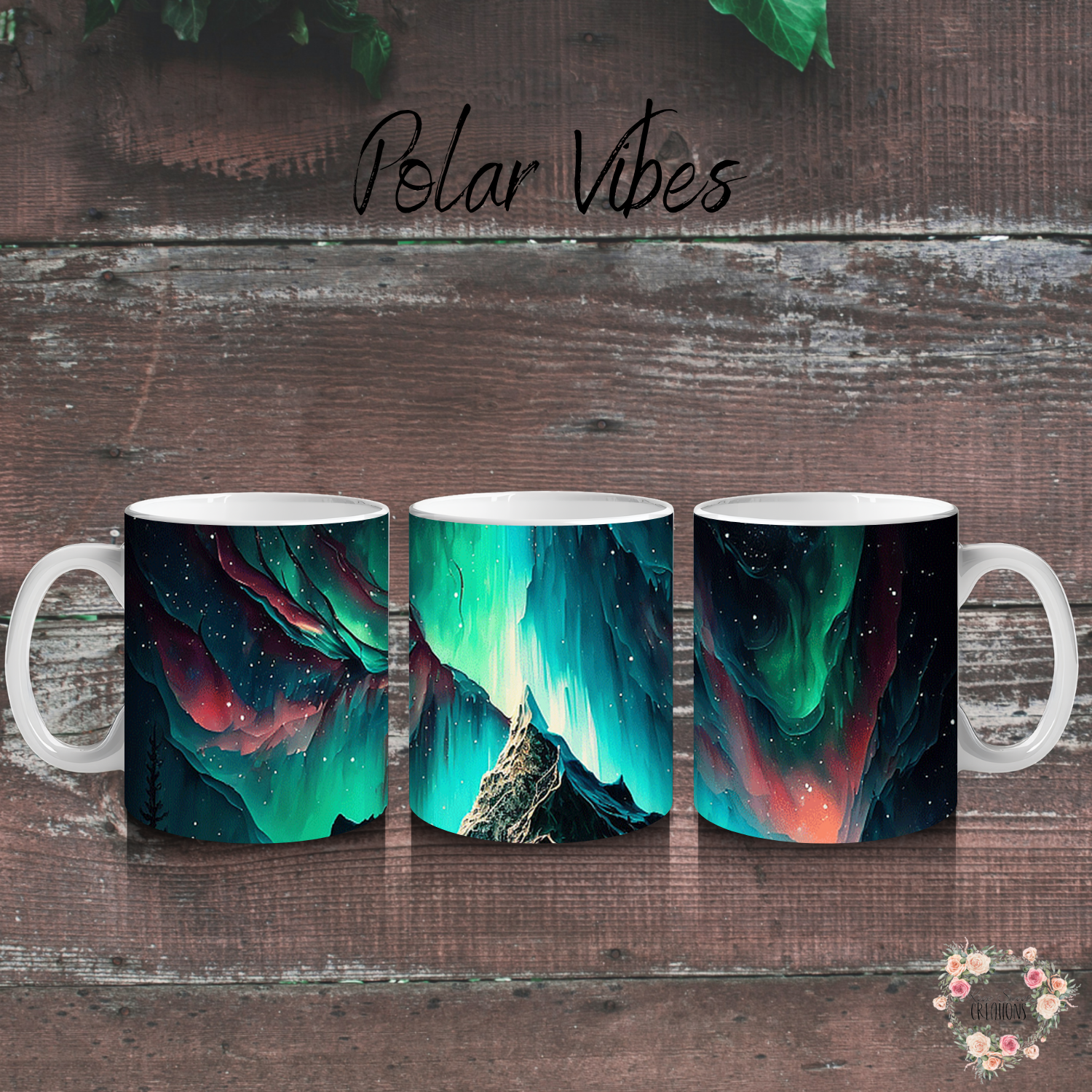 Northern Lights Polar Vibes tumbler with aurora borealis design
