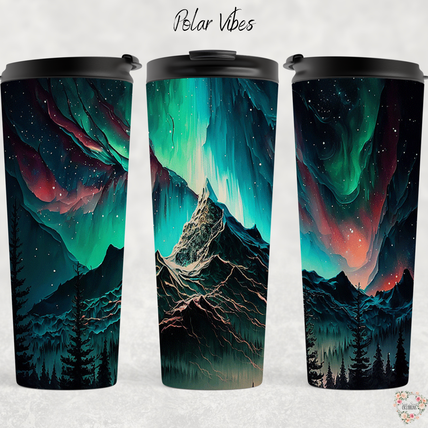Northern Lights Polar Vibes tumbler with aurora borealis design