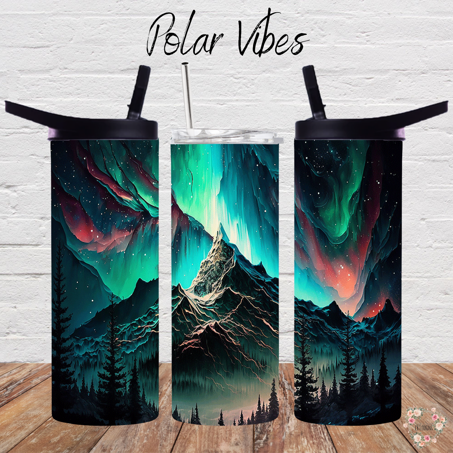 Northern Lights Polar Vibes tumbler with aurora borealis design