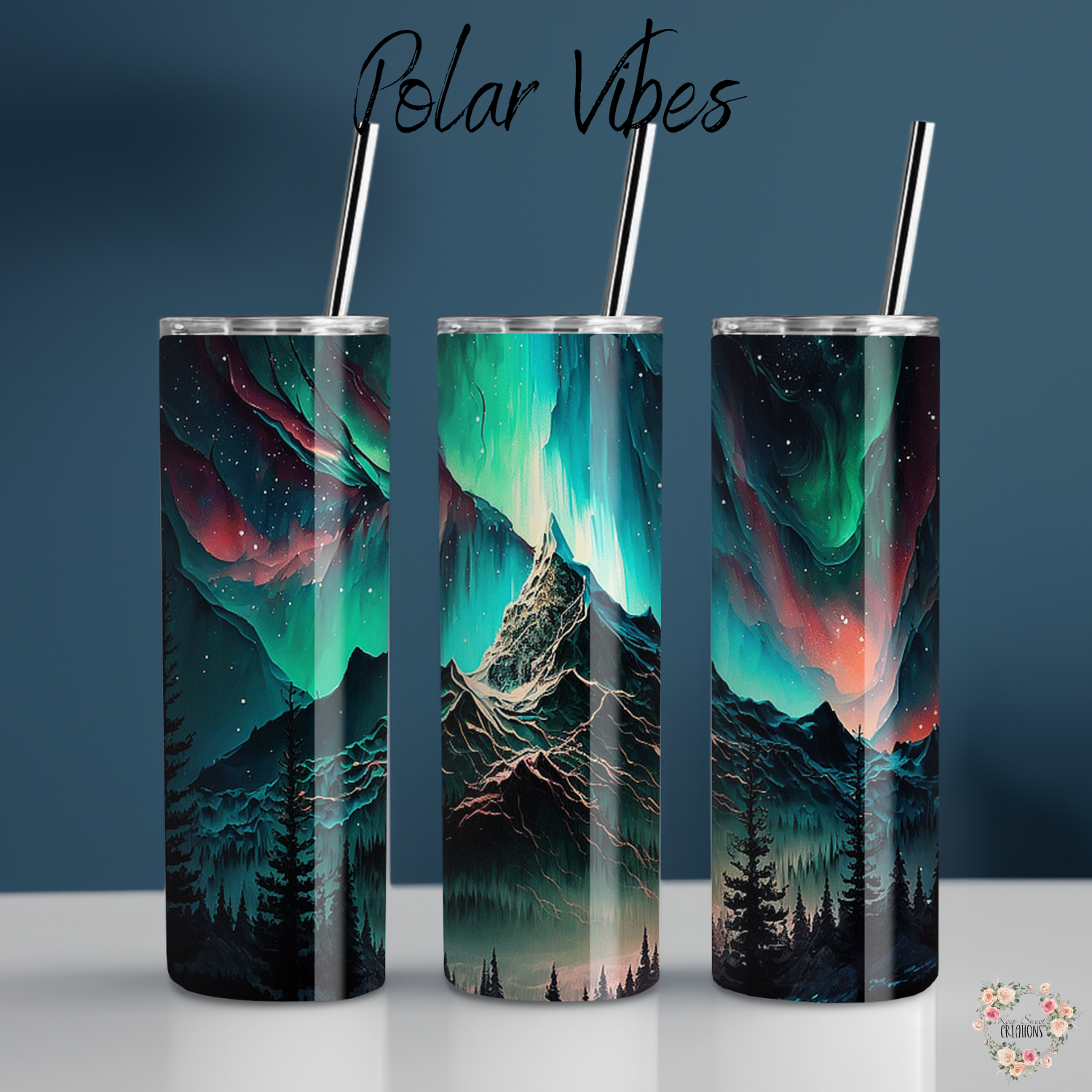 Northern Lights Polar Vibes tumbler with aurora borealis design