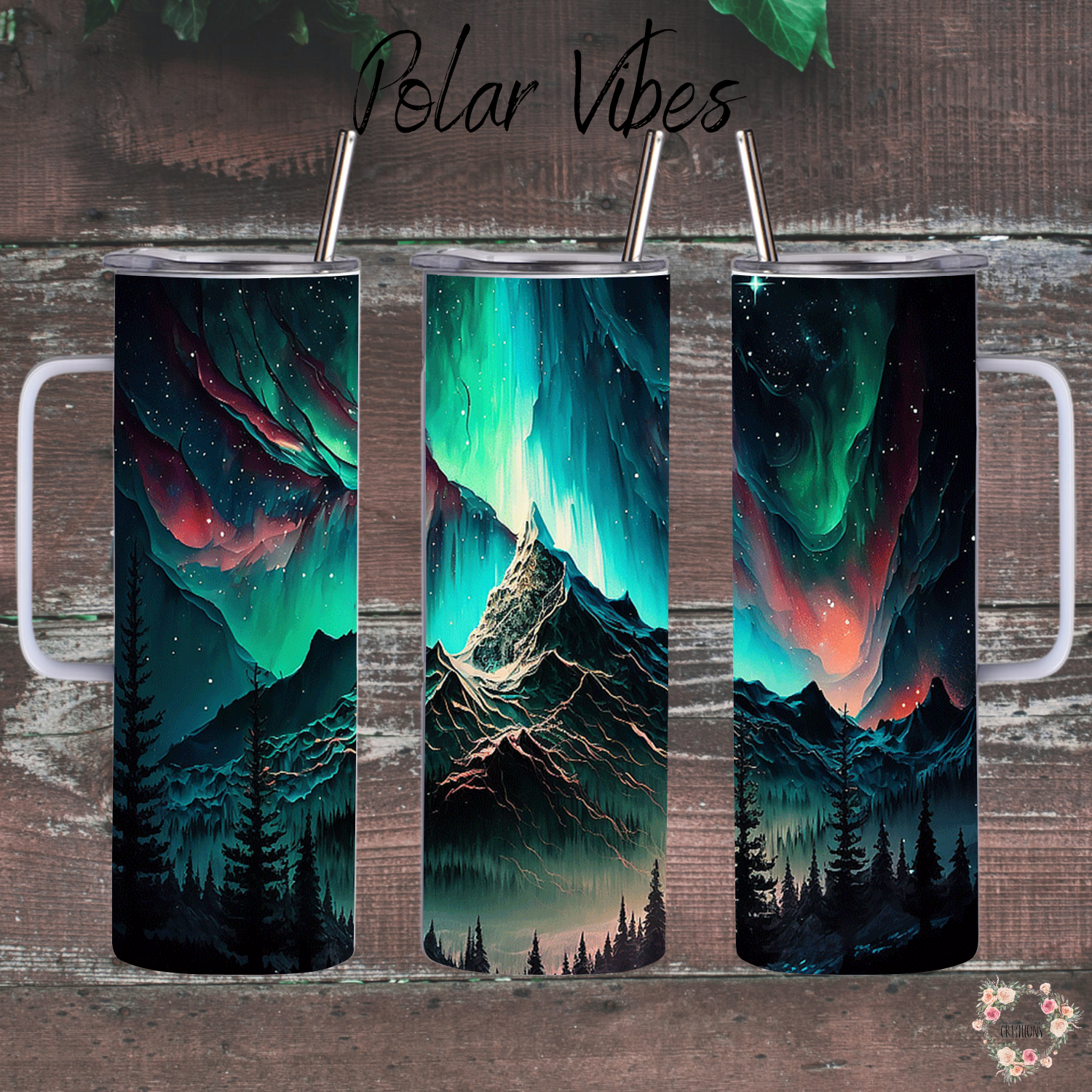 Northern Lights Polar Vibes tumbler with aurora borealis design