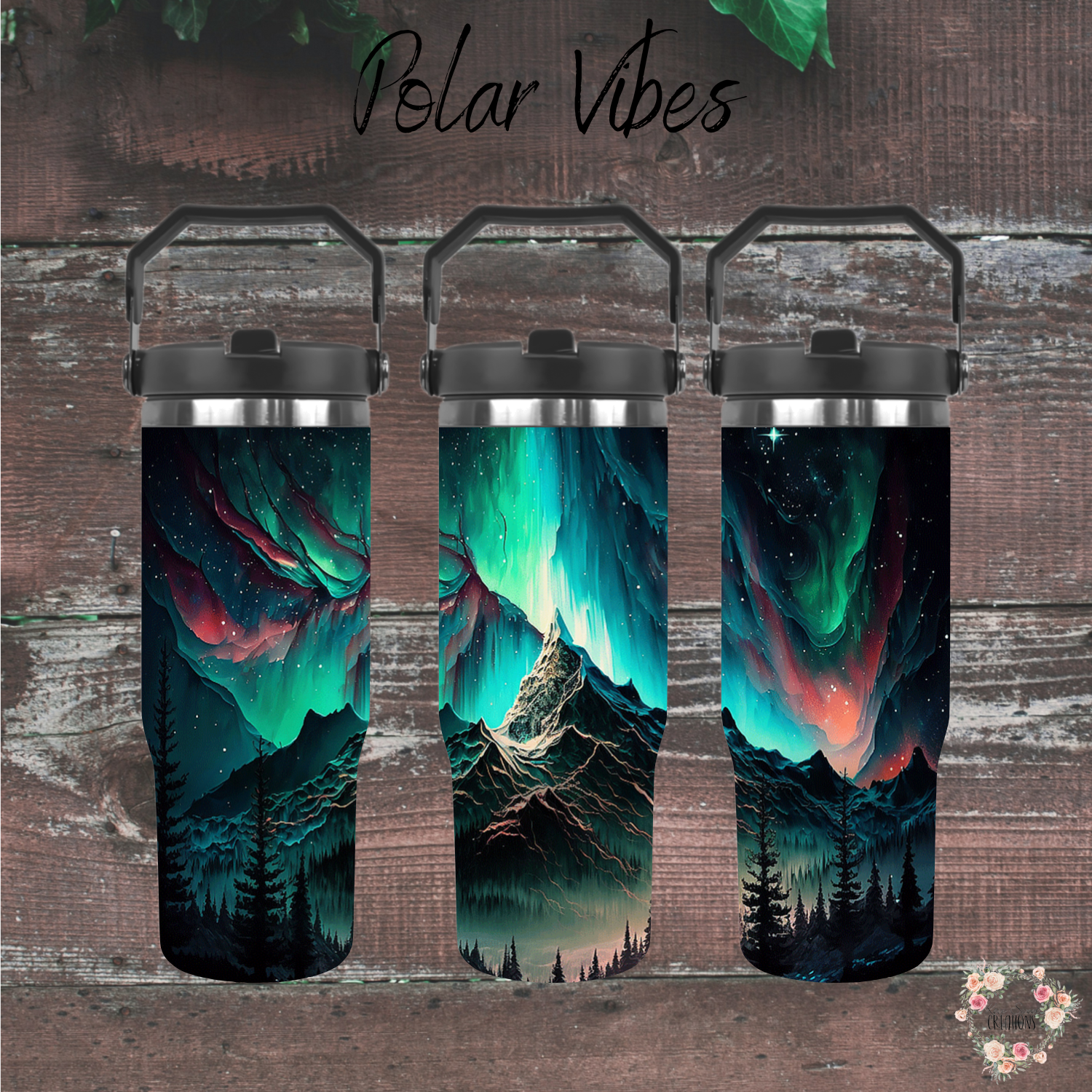 Northern Lights Polar Vibes tumbler with aurora borealis design
