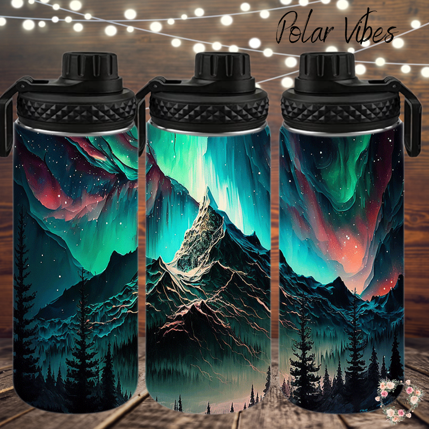 Northern Lights Polar Vibes tumbler with aurora borealis design