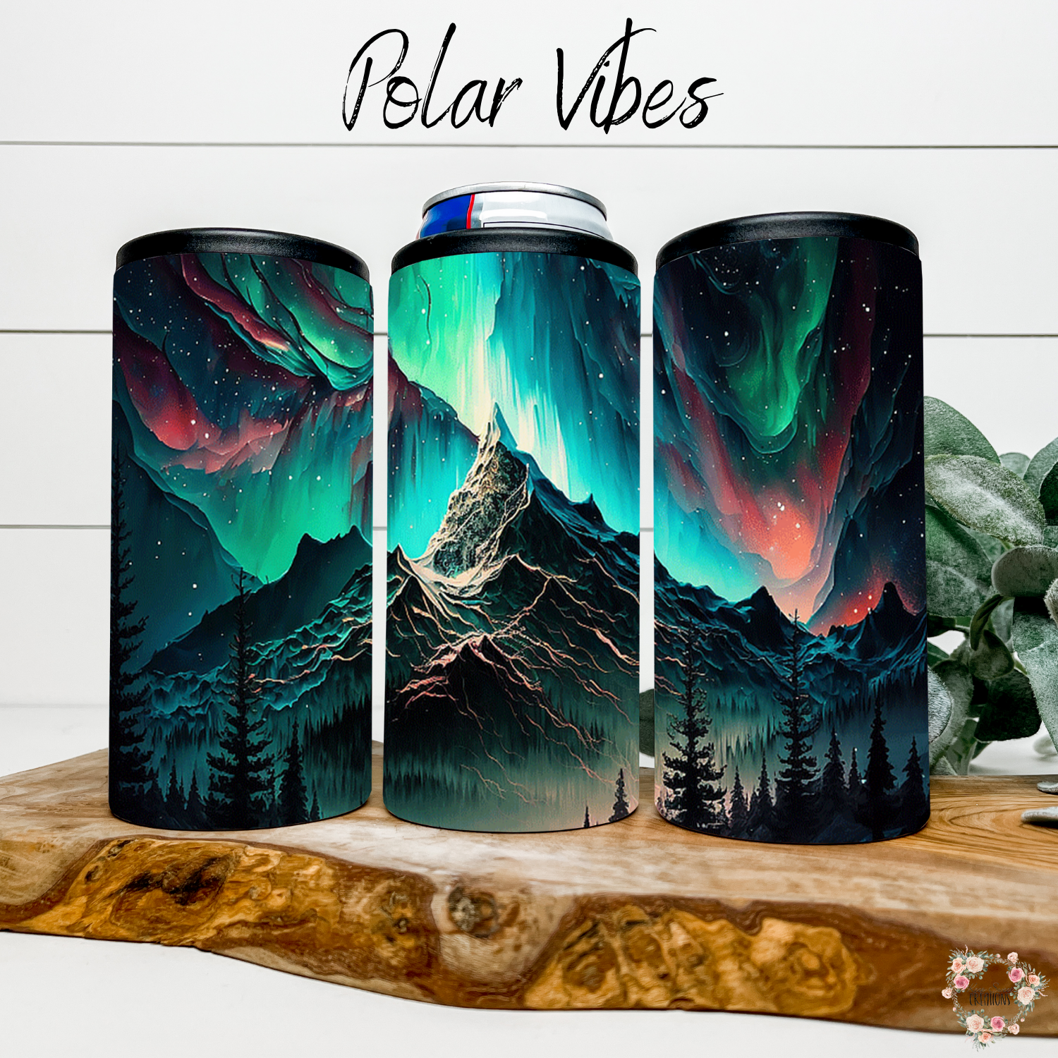 Northern Lights Polar Vibes tumbler with aurora borealis design