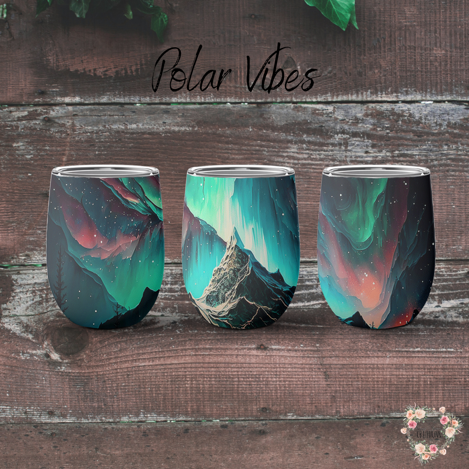 Northern Lights Polar Vibes tumbler with aurora borealis design