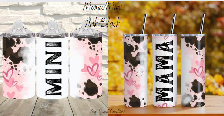 Mama Mini Tumbler Set | Pink & Black Matching Drinkware