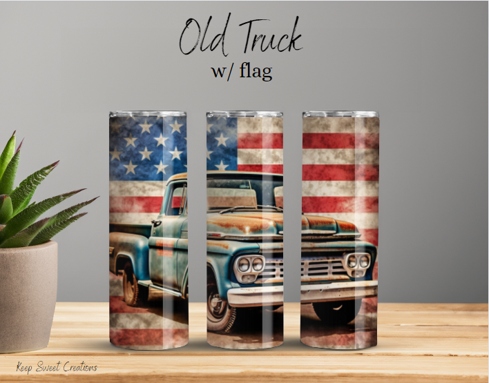 Old Truck with Flag Tumbler | Rustic Patriotic Drinkware