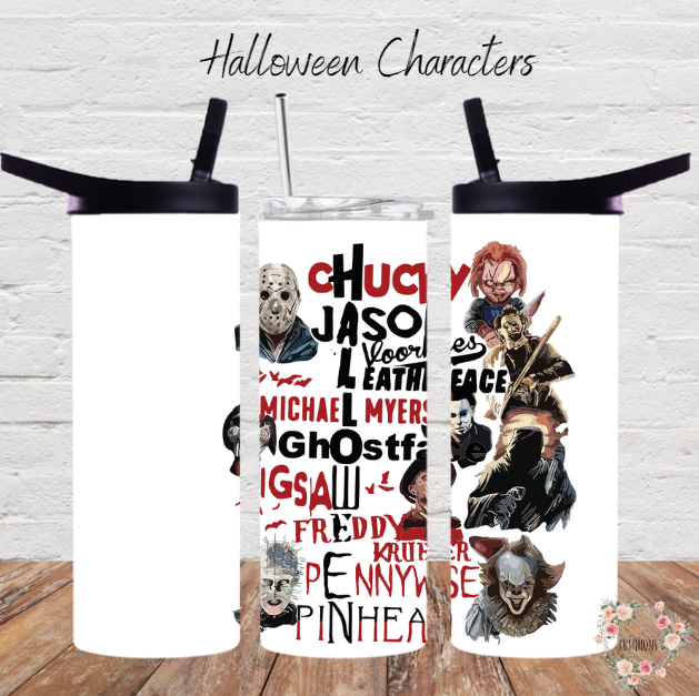 Halloween Horror Characters Tumbler | Scary Movie Cup for Horror Fans