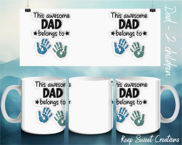 Dad Mug with 2 Kids' Names and Handprints – Gift from Children