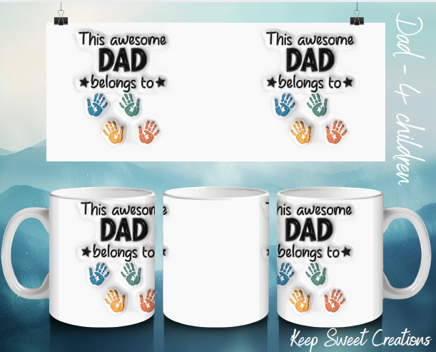 Personalized Dad Coffee Mug with 4 Kids' Names and Handprints