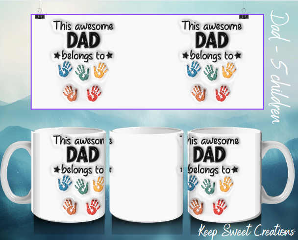 Father’s Day Mug – Dad and 5 Kids Handprint Custom Design