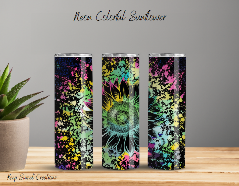 Neon Sunflower Tumbler | Bright Floral Sublimation Drinkware