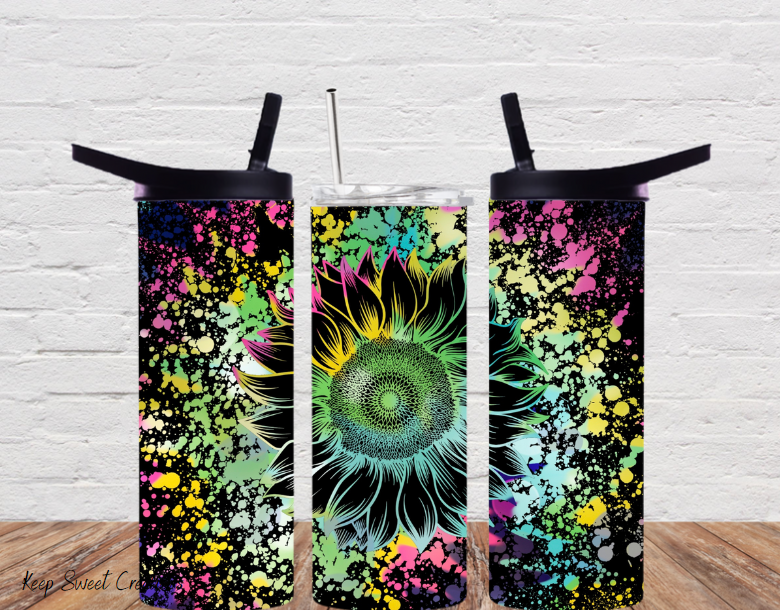 Neon Sunflower Tumbler | Bright Floral Sublimation Drinkware