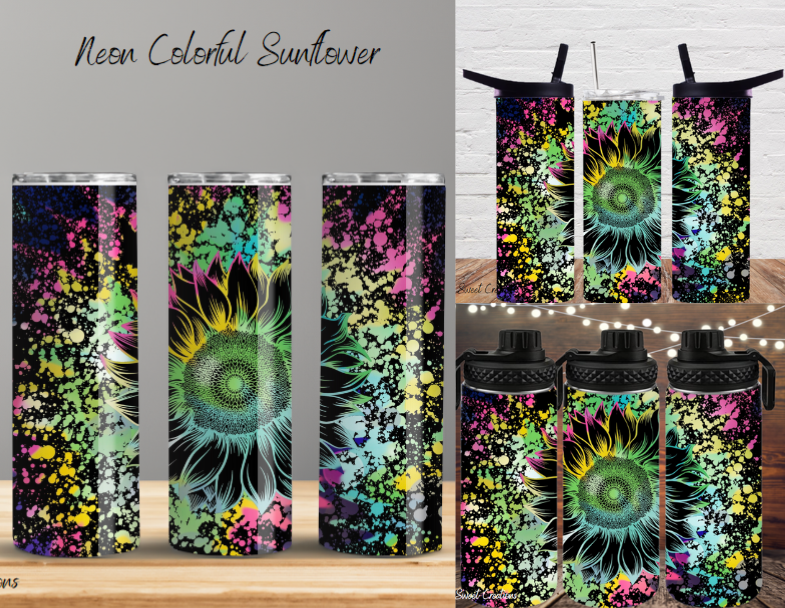 Neon Sunflower Tumbler | Bright Floral Sublimation Drinkware
