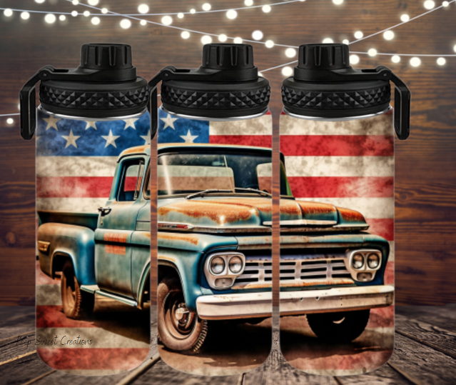 Old Truck with Flag Tumbler | Rustic Patriotic Drinkware