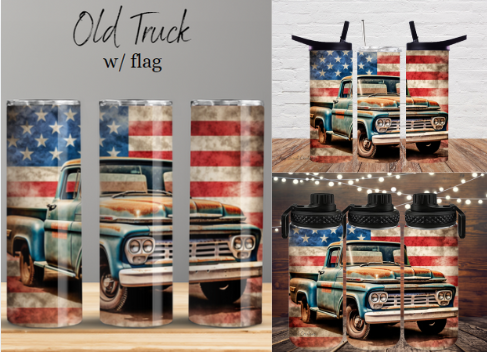 Old Truck with Flag Tumbler | Rustic Patriotic Drinkware
