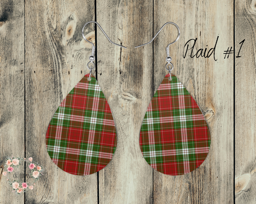 Christmas Plaid Teardrop Earrings – Cozy Rustic Holiday Jewelry